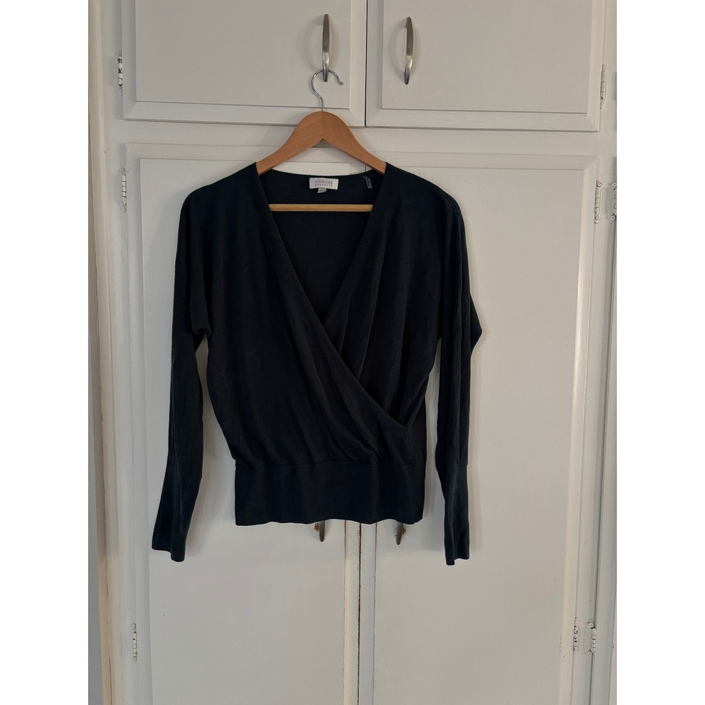 Kinross Cashmere Silk Blend Wrap Sweater Dark Teal Green V-Neck Womens Medium